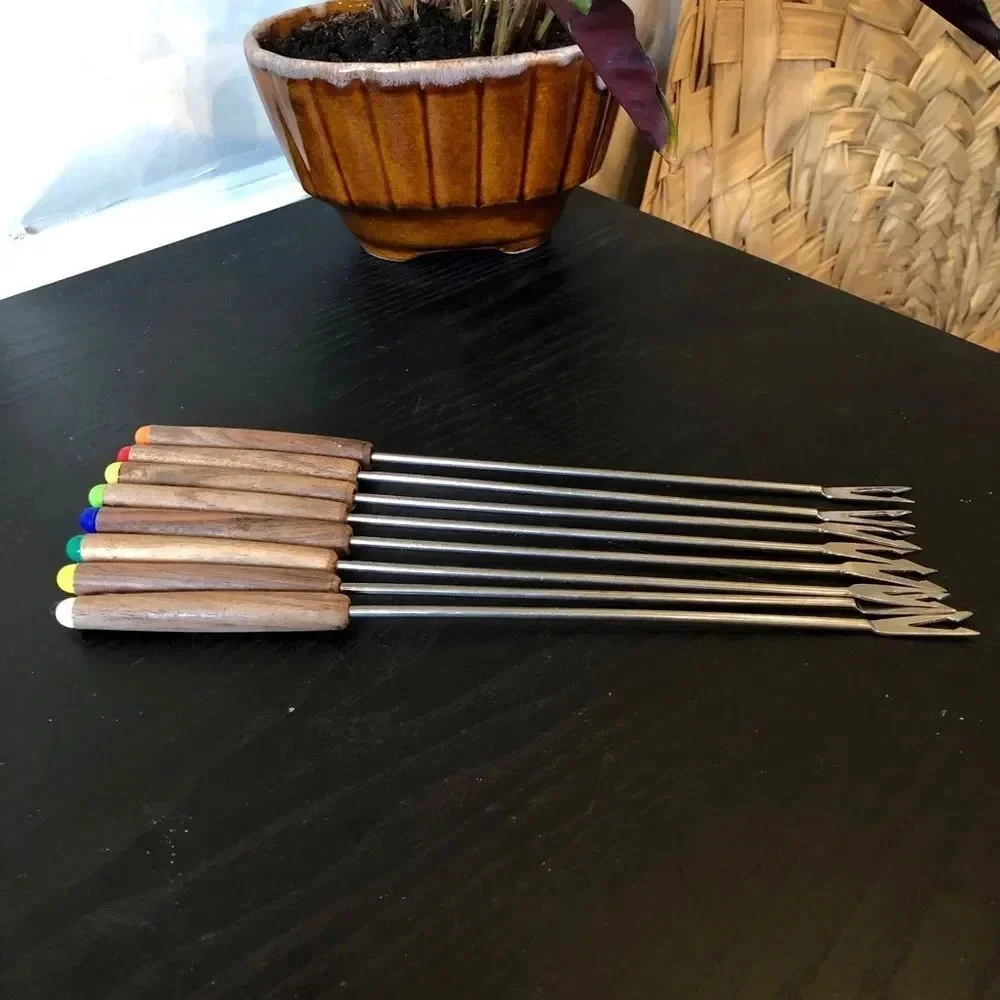 Mid Century Modern Teak Wood Fondue Skewers‎ Set of 8